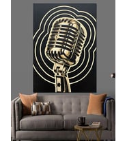 Vintage Mikrofon Rock N Roll Dekoratif Kanvas - Mdf Ahşap Tablo