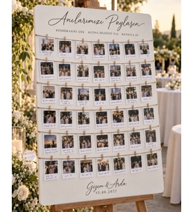 Mandallı Polaroid Anı Panosu - Kişiye Özel Düğün Fotoğraf Panosu