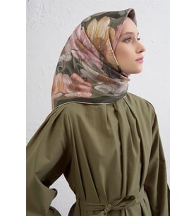 Armine Tivil Saf İpek Eşarp 9403 - 80 Yeşil Karışık Desen