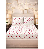 More Home Tek Kişilik Lastikli Çarşaf  Seti + Yastık Kılıf Kalp Desenli Beyaz Kırmızı