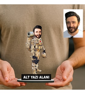 Kişiye Özel Komando Astsubay Asker Komutan Kuvvetler Karikatürlü 18 cm MDF Masaüstü Biblo - Askere ve Komutana Hediye Asker Hediyesi