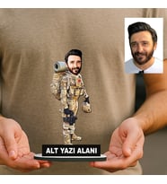 Kişiye Özel Komando Astsubay Asker Komutan Kuvvetler Karikatürlü 18 cm MDF Masaüstü Biblo - Askere ve Komutana Hediye Asker Hediyesi
