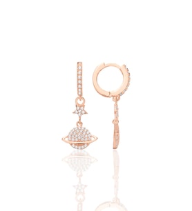 Gümüş rose zirkon taşlı yıldızlı satürn gezegen küpe SGTL12707ROSE