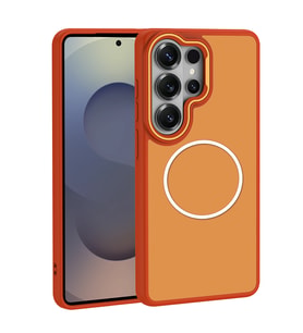 Lexroo Galaxy S26 Ultra Kılıf M-Safe Şarj Özellikli Metal Kamera Çerçeveli Sanremo - Turuncu