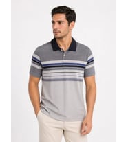 Erkek Flamlı Penye Çizgili Polo Yaka Tişört Kısa Kol Yazlık T-Shirt - Gri