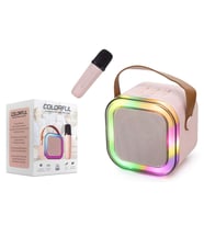 Colorful RGB Ledli Mini Taşınabilir Hoparlör ve Wirelles Mikrofon (Açık Pembe)