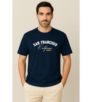 Erkek - Kadın %100 Pamuk San Francisco Baskılı Yarım Kollu Bisiklet Yaka T-Shirt (Lacivert)