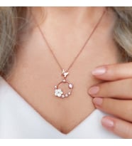 Vaoov 925 Ayar Gümüş Sedef Çiçekli Taşlı Kelebek Kolye (Rose)