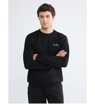 LCWAIKIKI Classic Siyah Bisiklet Yaka Nakışlı Erkek Sweatshirt