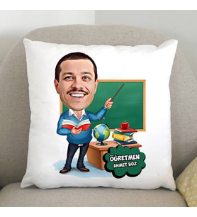 Kişiye Özel Erkek Öğretmen Karikatürlü Yastık