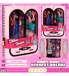 Cindy Doll Aksesuarlı Gardırop Açık Pembe - Barbie Dolap - Barbie Giysi Dolabı - Barbie Gardırop - G