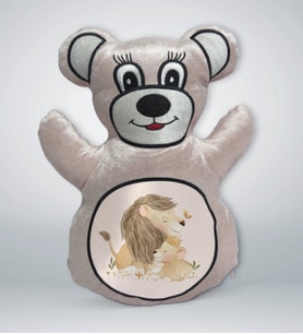 BK Gift Sevimli Aslan Tasarımlı Krem Ayıcık Yastık-4