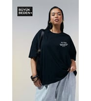 Kadın Büyük Beden Chef's Selection Baskılı Bisiklet Yaka Tshırt SPR25BTSK908 (Siyah)