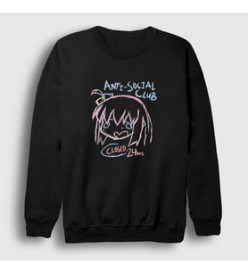 Presmono Unisex Siyah Anti Social Club Bocchi The Rock Sweatshirt 506531tt
