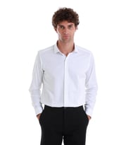 Beyaz Slim Fit Düz %100 Pamuk Açık İtalyan Yaka Uzun Kollu Saten Gömlek