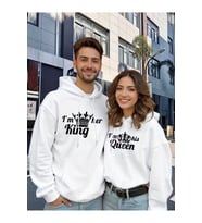 Nevermind Sevgili Çift Kombin King And Queen Baskılı Özel Tasarım Kapüşonlu Sweatshirt 2li Set Takım (Beyaz)