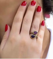 Doğal Taş Ametist İkili Doğal Taşlı Antik Model Kadın Ayarlanabillir Yüzük euy75amt (Mor)