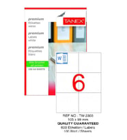 Bilgisayar Etiketi Tw-2303 105x99 mm 100 Lü Lazer Etiket 1 Paket Tanex Davetiye Kargo Koli Kutu Etiketi (Beyaz)