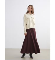 LCW Modest Bordo Beli Fermuarlı Kloş Etek