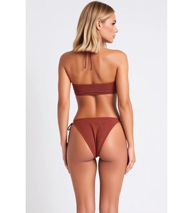 Kadın Bikini Takımı Bağlamalı Straplez Kapsız Üst Düşük Bel Bağcıklı Slip Alt Örme Kumaş