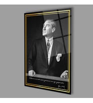 Atatürk Dikey Cam Tablo Hediyelik Büyük Tablo Ev Ofis Dekoru
