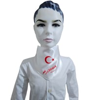 Ay Yıldızlı Atatürk İmzalı Fular (Beyaz)