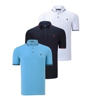 ÜÇLÜ SET T8586 DEWBERRY ERKEK T-SHIRT-LACİVERT-BEYAZ-AÇIK MAVİ