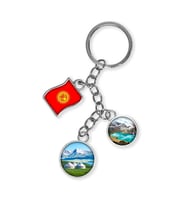 Kırgızistan Üçlü Epoksi Metal Çift Taraflı Damla Anahtarlık Kyrgyzstan (Çok Renkli)