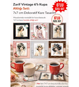 Zarif Vintage 7x7 – 6’lı Set Dekoratif Kare Tasarım