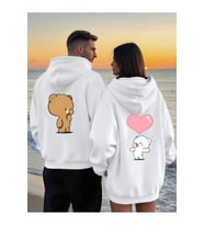 Sevgili Kombin Hoodie – Ayıcık Baskılı Kalpli Çift Sweatshirt Unisex Kapüşonlu Oversize (Beyaz)