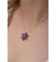 925 Ayar Gümüş Rose Mor Lotus Çiçeği Kolye