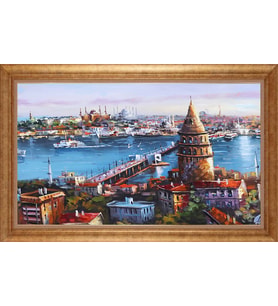 Çerçeveli Paspartulu Manzara Tablo bm1585 (Gold)