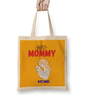 BEST MOM Mommy EST Flower Mothers Day 2021 Bez Çanta Uzun Saplı