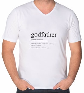 BK Gift Baba Godfather Tasarımlı V Yaka Tişört-14 (Beyaz)