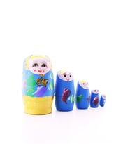 Ahşap Tombul İç İçe Matruşka Bebek Mavi Set 5li Büyük Boy