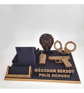 Kişiye Özel Polis Masa İsimliği Kartvizitlik - Polis Haftası & Şark Görevi Tayin Tebrik Hediyesi