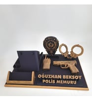 Kişiye Özel Polis Masa İsimliği Kartvizitlik - Polis Haftası & Şark Görevi Tayin Tebrik Hediyesi