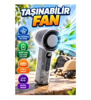 100 Kademeli Hız Ayarlı Dijital Ekranlı Taşınabilir Fan – 3000 mAh Type-C Şarjlı