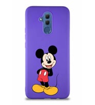 Huawei Mate 20 Lite Soft Premier Kapak Mickey Mouse-B Tasarımlı Silikon Kılıf - Mor (Şeffaf)