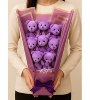 Mor Lila Peluş Ayıcık Buketi Büyük Boy 8 Adet Peluş Ayıcık Eşe Arkadaşa Sevgiliye Hediye Anneler Günü