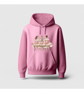 Üç Balerin Baskılı Hoodie Sweatshirt (Pembe)