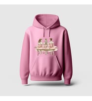 Üç Balerin Baskılı Hoodie Sweatshirt (Pembe)