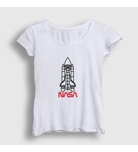Presmono Kadın Beyaz Rocket V2 Nasa Space Uzay T-Shirt 369497tt (Beyaz)