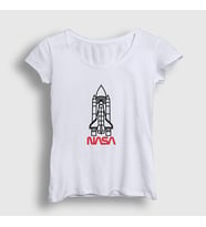 Presmono Kadın Beyaz Rocket V2 Nasa Space Uzay T-Shirt 369497tt (Beyaz)