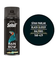 Selsil Rainbow Akrilik Sprey Boya PARLAK SİYAH 400 ml. - RAL9005