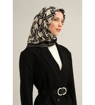 2025  İLKBAHAR - YAZ - DJ SAF İPEK EŞARP  ( SURA)-9343-01-05-09 (Mat Siyah - Krem)