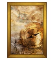 Pusula ve Harita Soyut Motifli Kanvas Tablo 50 x 70 cm Gold Çerçeve