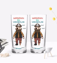 BK Gift Kişiye Özel Renkli Baskılı Masanın En Güzel Yakışıklısı Tasarımlı İkili Rakı Bardağı Seti-1 (Beyaz)