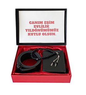 Arkadaşa, Eşe, Kardeşe, Sevgiliye Hediye Seti Erkek Siyah Cüzdan-Kemer-Tesbih