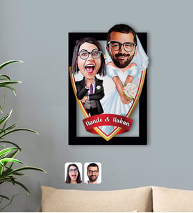 BK Gift Kişiye Özel İsimli Sevgililer Karikatürlü 3D Ahşap Tablo-16
